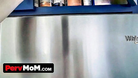 PervyMom kitchen fridge closeup with Whirlpool stainless steel and paint cans visible