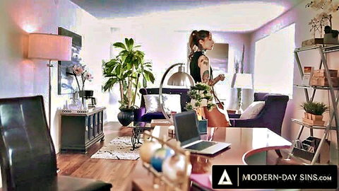 Alex Jones inked hottie in sexy office tease for Modern-Day Sins creampie scene