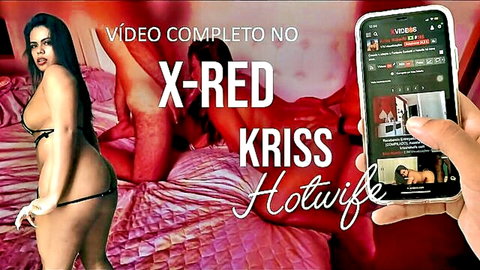 Kriss hotwife in sheer red lingerie posing seductively after Brazil World Cup bet