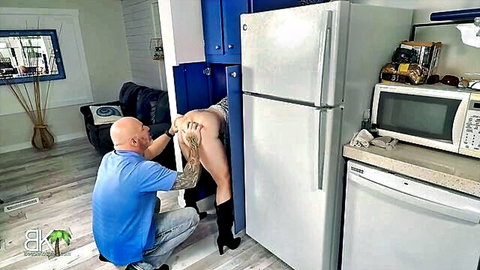 Scott Trainor fucks wife's big ass stuck in cabinet creampie