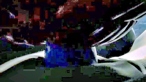 Blue pussy overflowing with thick white tentacles in hentai fantasy penetration