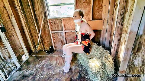 Blonde Ariel bound and gagged in sexy dress BDSM scene