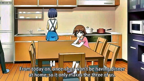 Hentai anime scene with sad short-haired girl and blue-haired schoolgirl in uniform