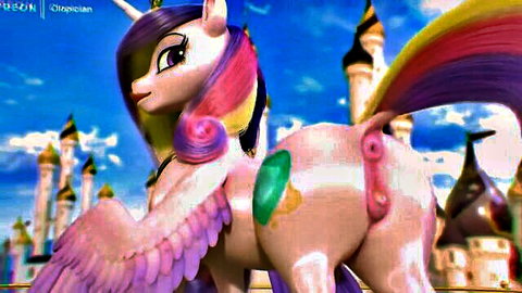 3D hentai Princess Cadance alicorn pony ass with green dildo toy anal insertion