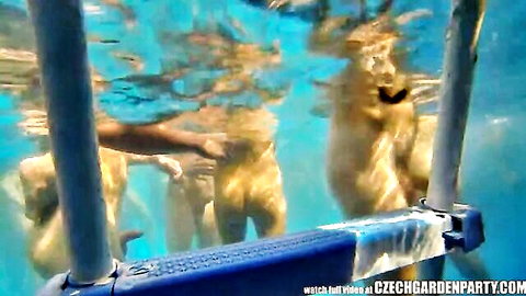 Underwater view of nude women asses and bodies in Czech garden party pool orgy