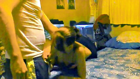 Amateur ex-wife shared by two men in explicit threesome on bed
