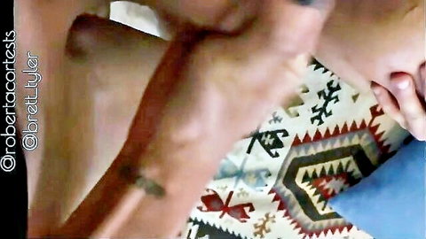 Shemale giving footjob to guy in intense hardcore scene