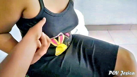 POV Jessica, Sri Lankan MILF in black dress teasing crotch area, sexy friend's mom