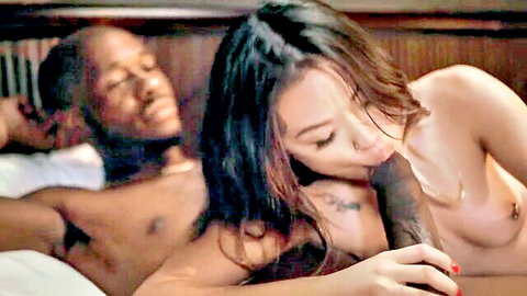 Lulu Chu sucking Anton Harden's big black cock in steamy interracial blowjob