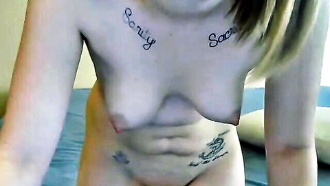LilMissAshes topless webcam tease with chest tattoos and perky tits