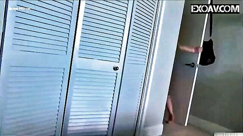 Step sister peeking from closet door in taboo tease