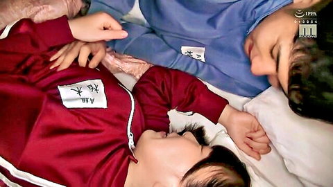 Konatsu-chan cuddling in pajamas with partner, JAV school trip intimate scene