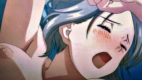 Ecstatic blue-haired anime girl topless in Shojo Sect hentai
