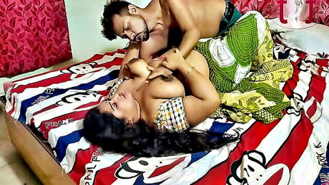 Sexy Indian teacher in saree embraced passionately by student