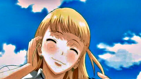 Smiling blonde anime wife in uniform from Hajimete No Hitozuma 4 hentai