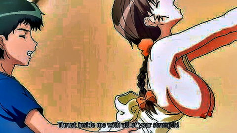 Hentai girl with huge tits spilling out begs guy to thrust inside her with all strength