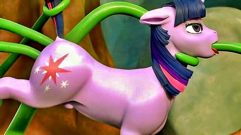 Twilight Sparkle pony gagged and fucked by green monster tentacles in hentai fantasy