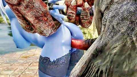 Blue hentai girl sucks massive troll cock in Skyrim animated porn