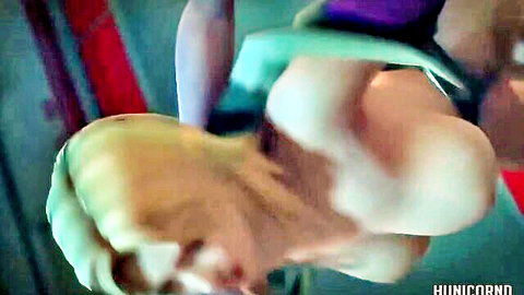 Tina's hentai breeding scene: close-up hand grip on curves