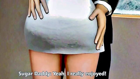 Hentai babe in short white dress bent over for doggy style with suited man