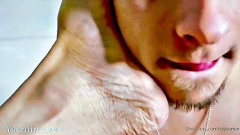 Yasmin Lee intense neck grip close-up in shemale sex scene