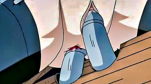 Hentai animated scene of curvy pale girl in vaginal penetration with blood