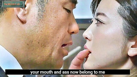Asian boss dominates married executive, hand on her mouth in teasing claim