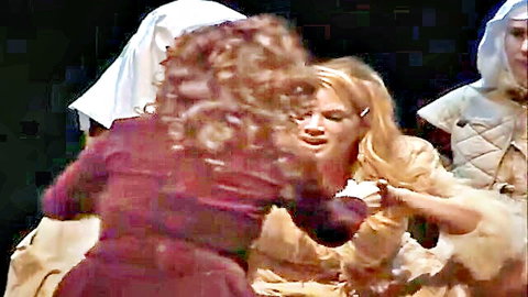 Esmeralda Mitre in dramatic Hamlet stage scene, theatrical tease