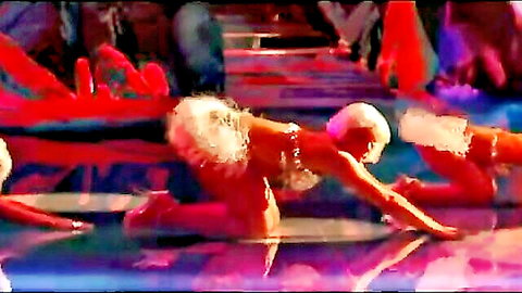 Sexy dancers in feathery lingerie crawling on stage showing off tits and asses