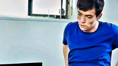 Young Asian twink in blue shirt seducing muscle stepdad for allowance in gay porn
