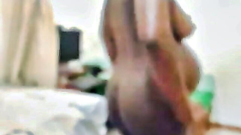 Pregnant ebony babe spreads big ass showing puffy pussy from behind