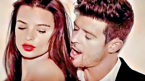 Emily Ratajkowski topless seductive pose with man in Blurred Lines unrated thumbnail