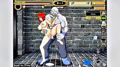 2D hentai redhead big-boobed babe fucked by monster in dungeon
