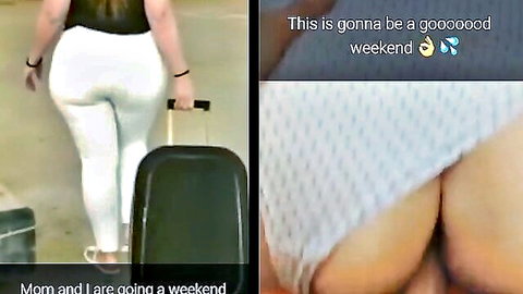Curvy mommy in tight white pants showing big ass at airport for vacation tease
