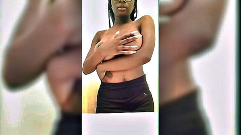 Cute ebony teen with perfect big boobs posing topless