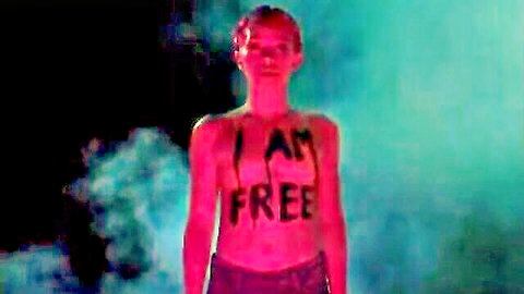 Miley Cyrus topless with 'I AM FREE' body paint in smoky artistic nude video