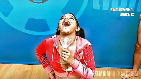Min Galilea bukkake teaser: Latina beauty swallows 12 loads, cum on face and glass