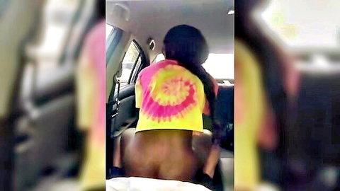 Ebony woman with big ass fucked in car in front of Lowes, amateur public sex