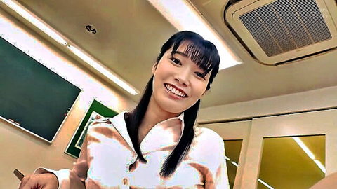 Hana Kotone provocative schoolgirl smiling in JAV classroom scene