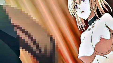 Blonde hentai girl Eris topless with large breasts and choker in Shakuen No Eris Ep 3