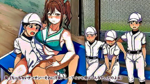 Hentai cheerleader with big tits groped and fingered by baseball boys gangbang on dugout bench ahegao