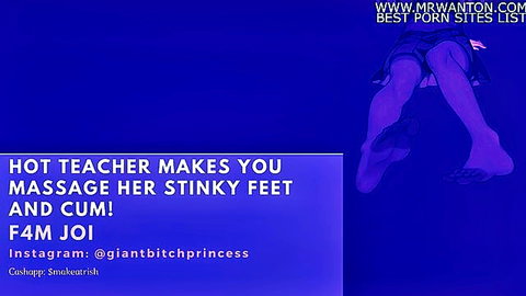 Hot teacher in stockings spreads legs showing stinky feet for massage and cum JOI