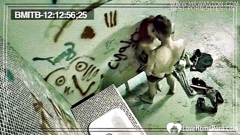 Amateur redhead woman penetrated standing in graffitied bathroom