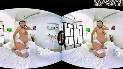 Victoria Daniels extreme pregnant topless in white lingerie solo
