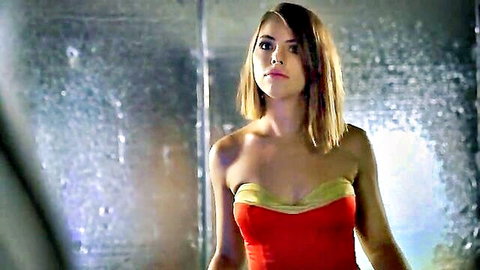 Adriana Chechik as sexy Wonder Woman in red bustier costume