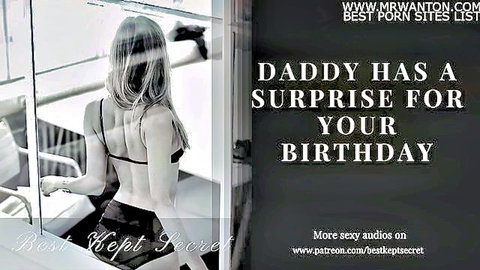 Blonde babe in black bra and shorts teases from behind for daddy's birthday surprise erotic ASMR