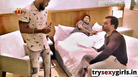 Threesome with friend's busty Indian wife on bed