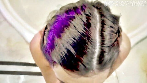 Latina Ruby with purple hair in steamy shower, ready for deep anal