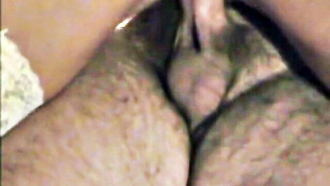 Close-up of woman riding cock with white lingerie pulled aside