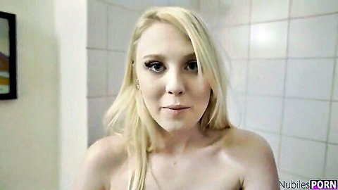 Lily Rader blonde babe topless in steamy bathroom tease